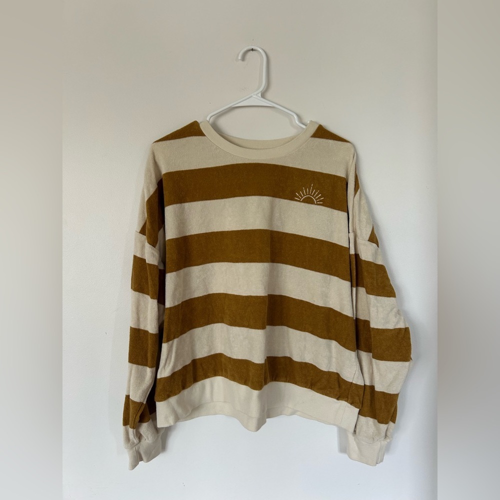 Rylee + Cru Gold Stripe Terry Crewneck Women’s XL